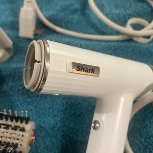 Shark Speed Style White Hair Dryer with accessories.